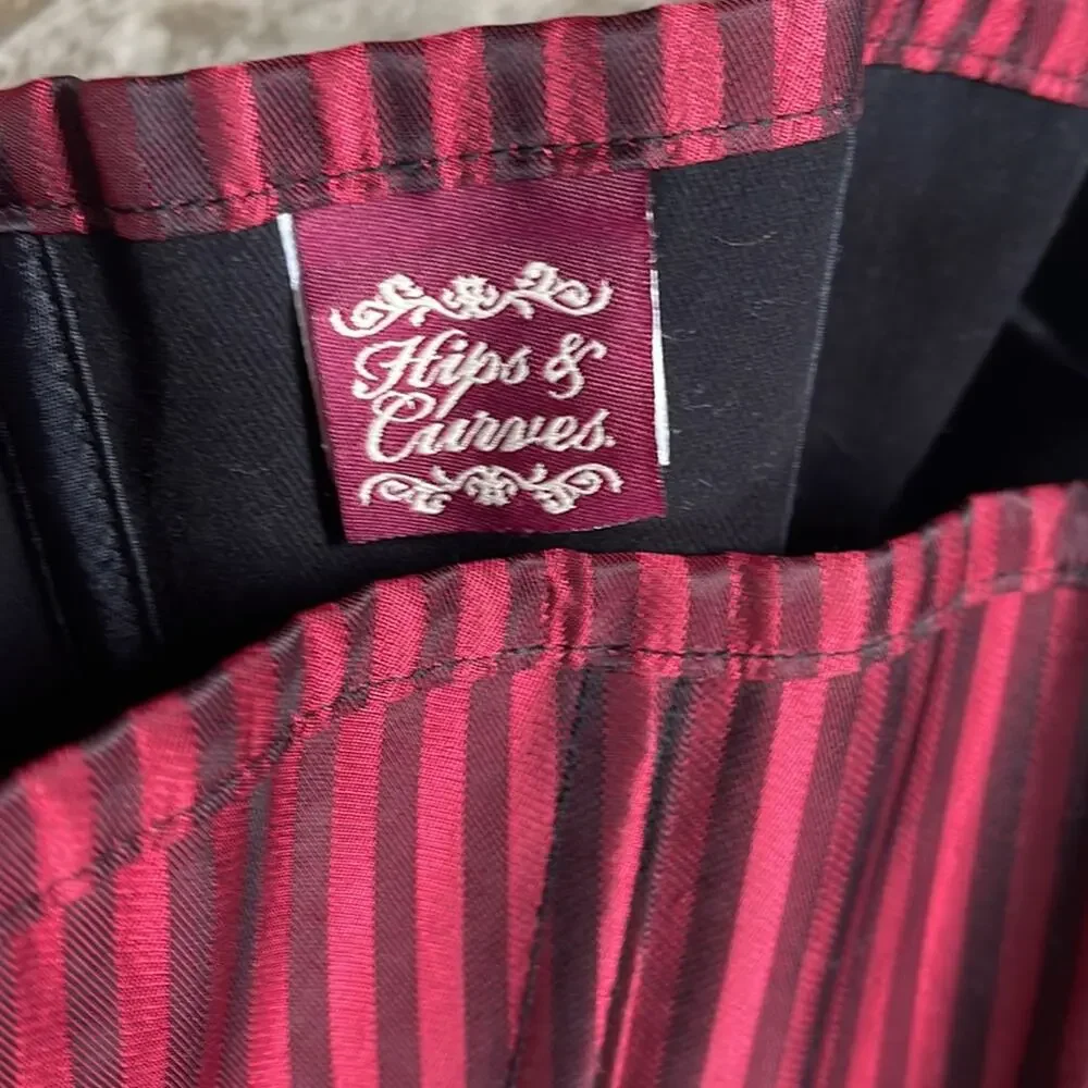 Hips & Curves Steampunk Lace Up Corset‎ Red Pinstripe Size 34